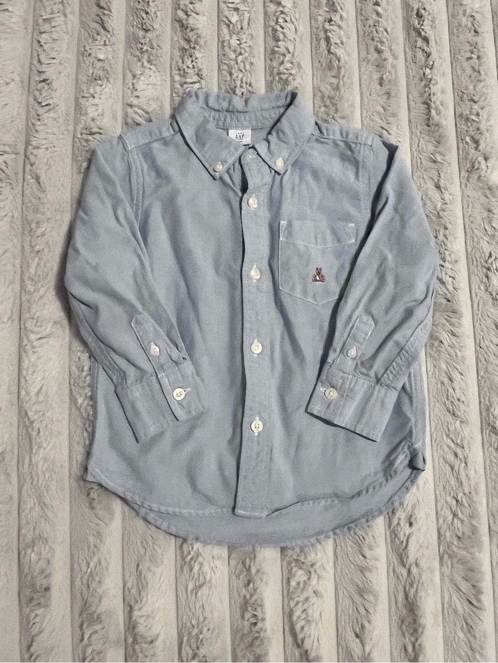 Baby Gap Blue Oxford Button Down Long Sleeve Shirt Brannan Bear Size 3T EUC